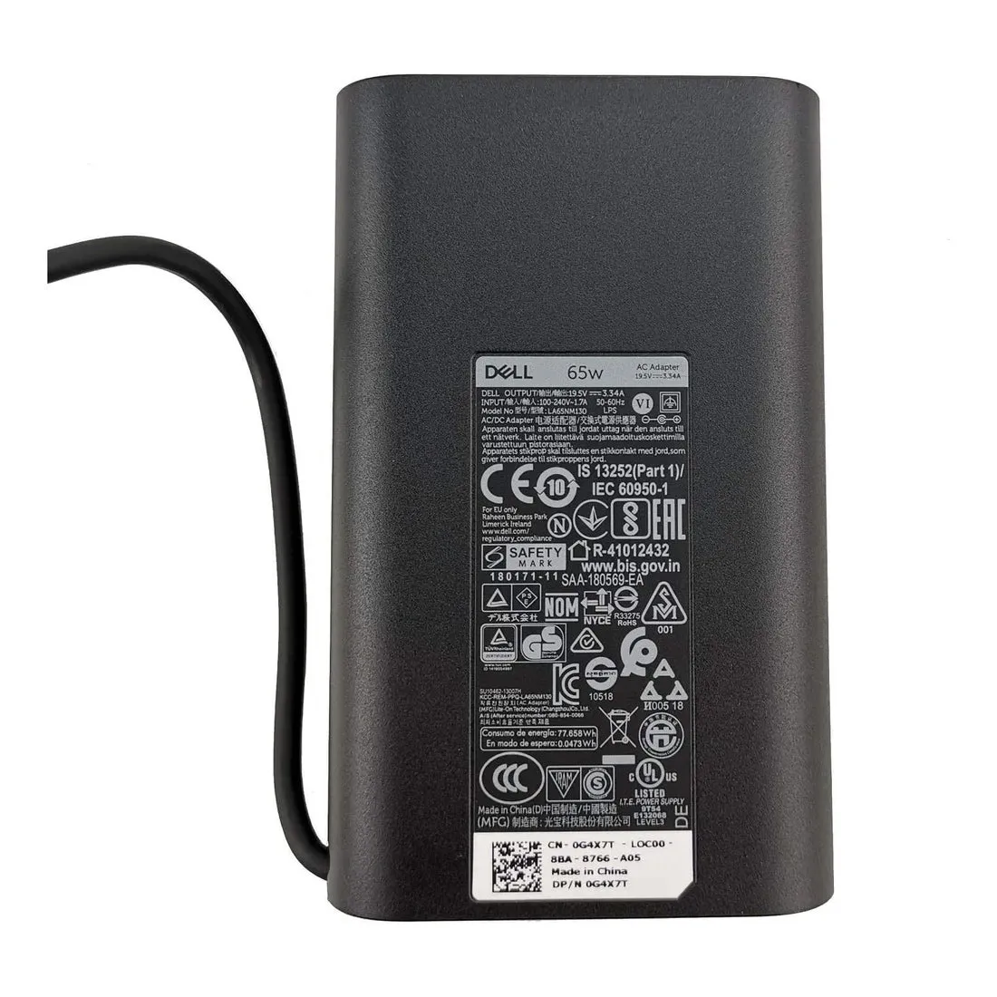 Dell Laptop Adapter Original 65w 19.5V / 3.34A Big Pin | G4X7T (Open Box) view 3
